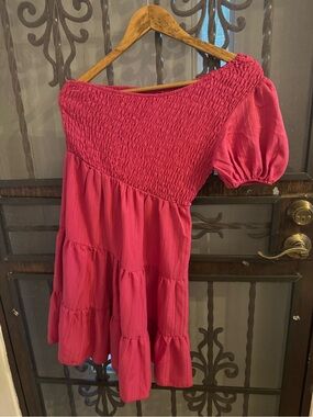 NWOT SHEIN Bright Pink Smocked Dress